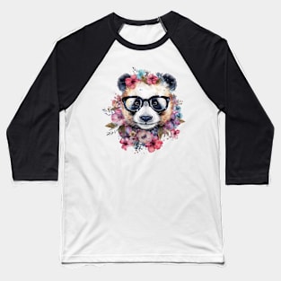 Watercolor Floral Panda Baseball T-Shirt